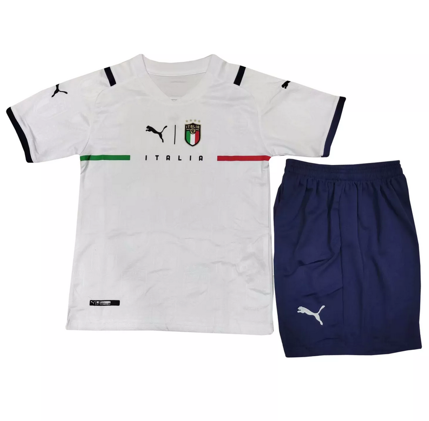 Kids Italy 2021/22 EURO Away Soccer Shirt With Shorts